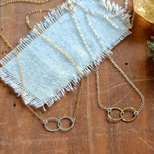 Infinity Necklace - handmade hammered interlocking double circle infinity necklace - Foamy Wader