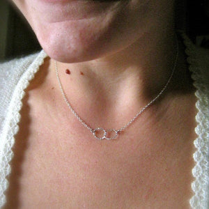 Infinity Necklace - handmade hammered interlocking double circle infinity necklace - Foamy Wader