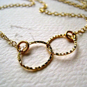 Infinity Necklace - handmade hammered interlocking double circle infinity necklace - Foamy Wader