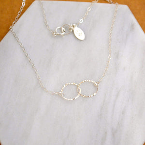 Infinity Necklace - handmade hammered interlocking double circle infinity necklace - Foamy Wader