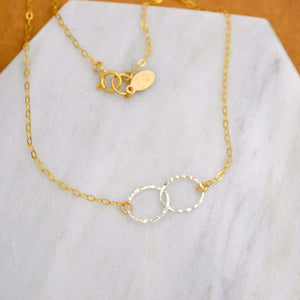 Infinity Necklace - handmade hammered interlocking double circle infinity necklace - Foamy Wader