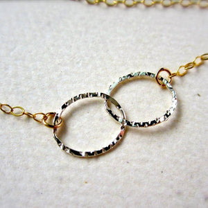 Infinity Necklace - handmade hammered interlocking double circle infinity necklace - Foamy Wader