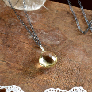 Limoncello Necklace - lemon quartz gemstone solitaire necklace - Foamy Wader