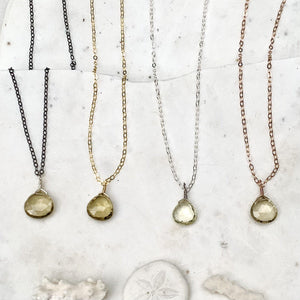 Limoncello Necklace - lemon quartz gemstone solitaire necklace - Foamy Wader