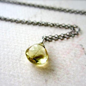 Limoncello Necklace - lemon quartz gemstone solitaire necklace - Foamy Wader