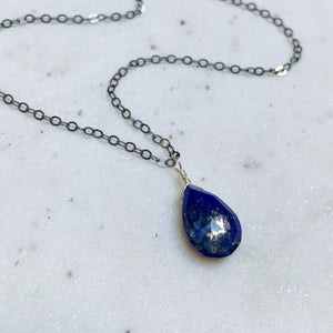 Midnight Solitaire Necklace - blue and gold lapis lazuli gemstone solitaire necklace - Foamy Wader