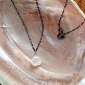 Moon Shadow Necklace - ethereal rainbow moonstone solitaire necklace - Foamy Wader