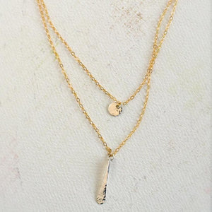 Oar Necklace - handmade double strand necklace with hammered circle and paddle charms - Foamy Wader