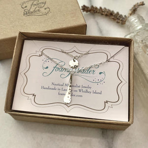 Oar Necklace - handmade double strand necklace with hammered circle and paddle charms - Foamy Wader