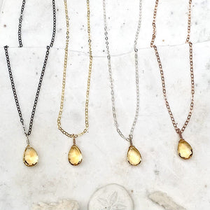 Orange Blossom Necklace - honey orange citrine gemstone solitaire necklace - Foamy Wader
