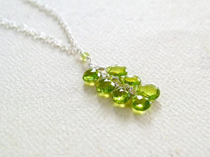 Orchard Necklace - apple green peridot gemstone tendril dangle necklace - Foamy Wader