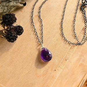 Passiflora Necklace - purple amethyst gemstone solitaire necklace - Foamy Wader