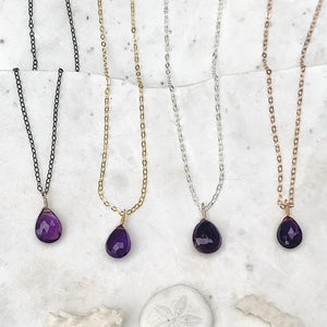 Passiflora Necklace - purple amethyst gemstone solitaire necklace - Foamy Wader