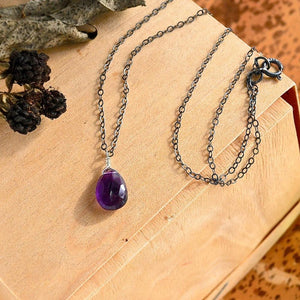 Passiflora Necklace - purple amethyst gemstone solitaire necklace - Foamy Wader
