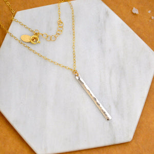 Pillar Necklace - handmade sleek dappled vertical bar pendant necklace - Foamy Wader