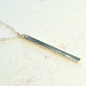Pillar Necklace - sleek dappled bar pendant necklace in solid 14k gold - Foamy Wader