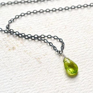 Pomme Necklace - apple green peridot gemstone solitaire necklace - Foamy Wader