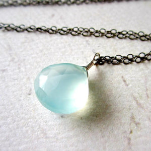 Sayuri Necklace - aqua blue chalcedony gemstone solitaire necklace - Foamy Wader