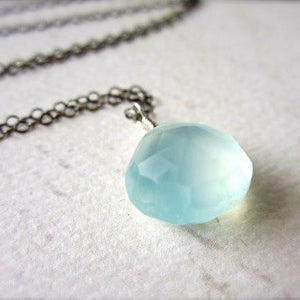 Sayuri Necklace - aqua blue chalcedony gemstone solitaire necklace - Foamy Wader