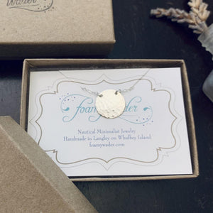 Speckle Necklace - handmade dappled disc shimmering medallion necklace - Foamy Wader