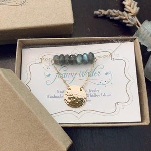 Sun and Moon Necklace - handmade layered circle and gemstone necklace with labradorite and moonstone - Foamy Wader