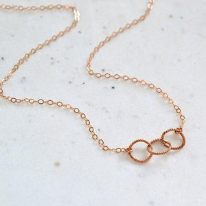 Trio Necklace - handmade interlocking three circle necklace in 14k gold - Foamy Wader