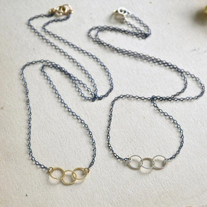 Trio Necklace - handmade interlocking three circle necklace in 14k gold - Foamy Wader