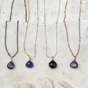 Twilight Necklace - violet iolite gemstone solitaire necklace - Foamy Wader