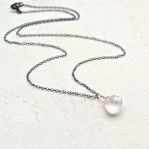 Vie en Rose Necklace - blush pink rose quartz gemstone solitaire necklace - Foamy Wader