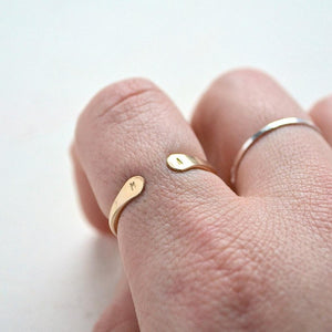 Custom Initial Ring - open face double initial signet monogram ring - Foamy Wader