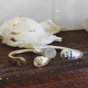 Custom Initial Ring - open face double initial signet monogram ring - Foamy Wader