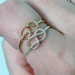 Sailor's Knot Ring - handmade nautical minimalist infinity rope knot ring - Foamy Wader