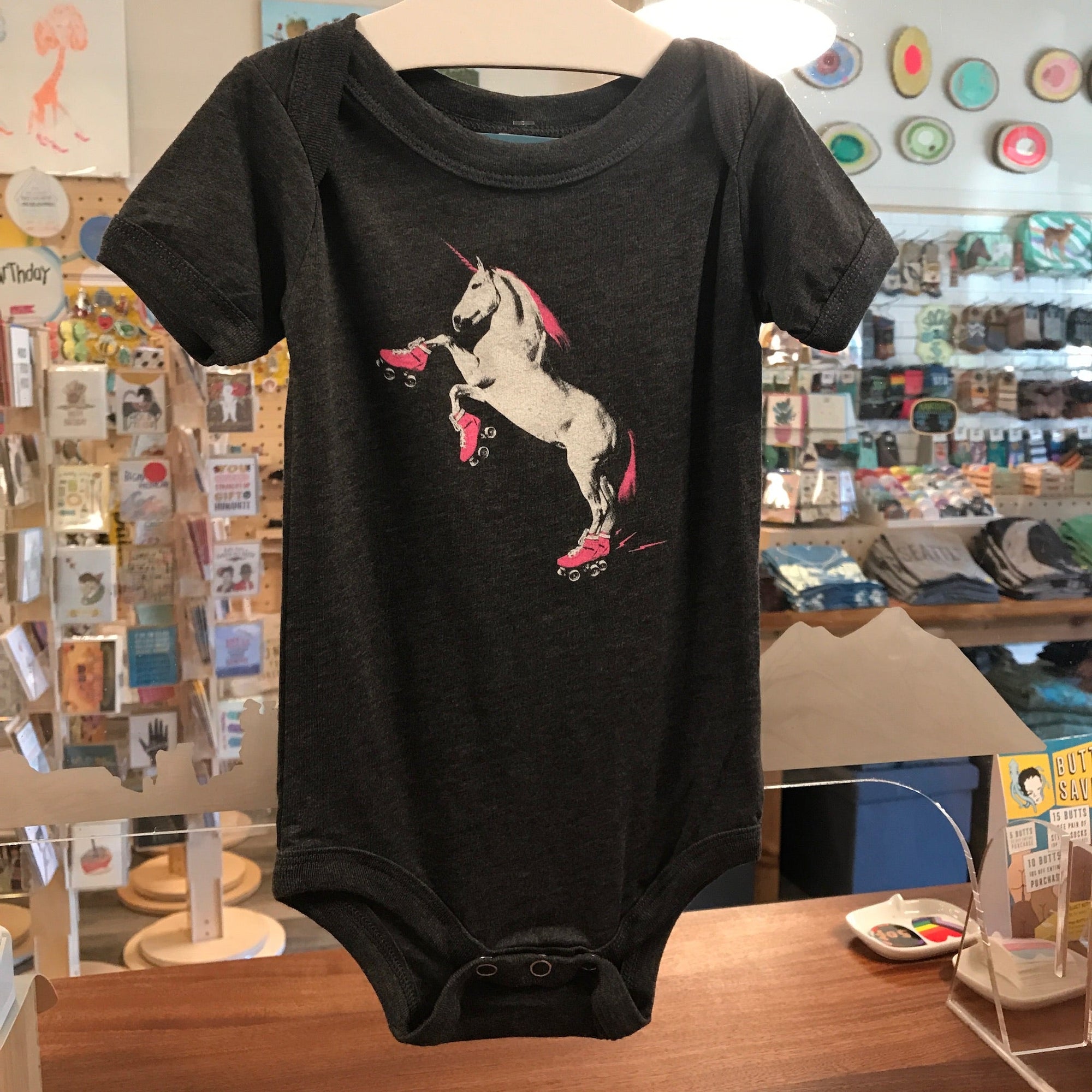UB Onesie - RSU Dark Heather Grey (Ugly Baby) Roller Skating Unicorn