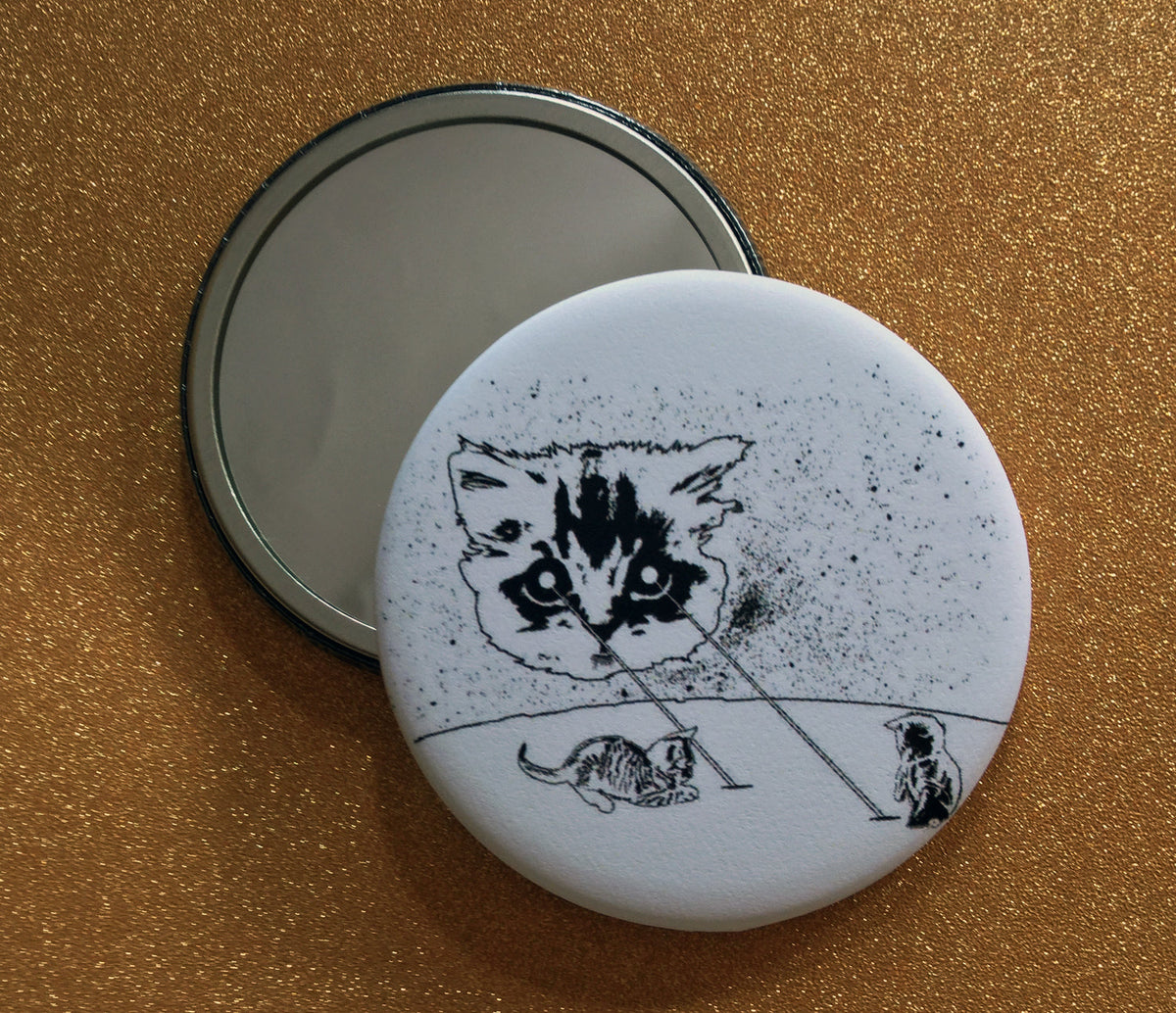 Small Mirror - Meta Laser Cat - B&W