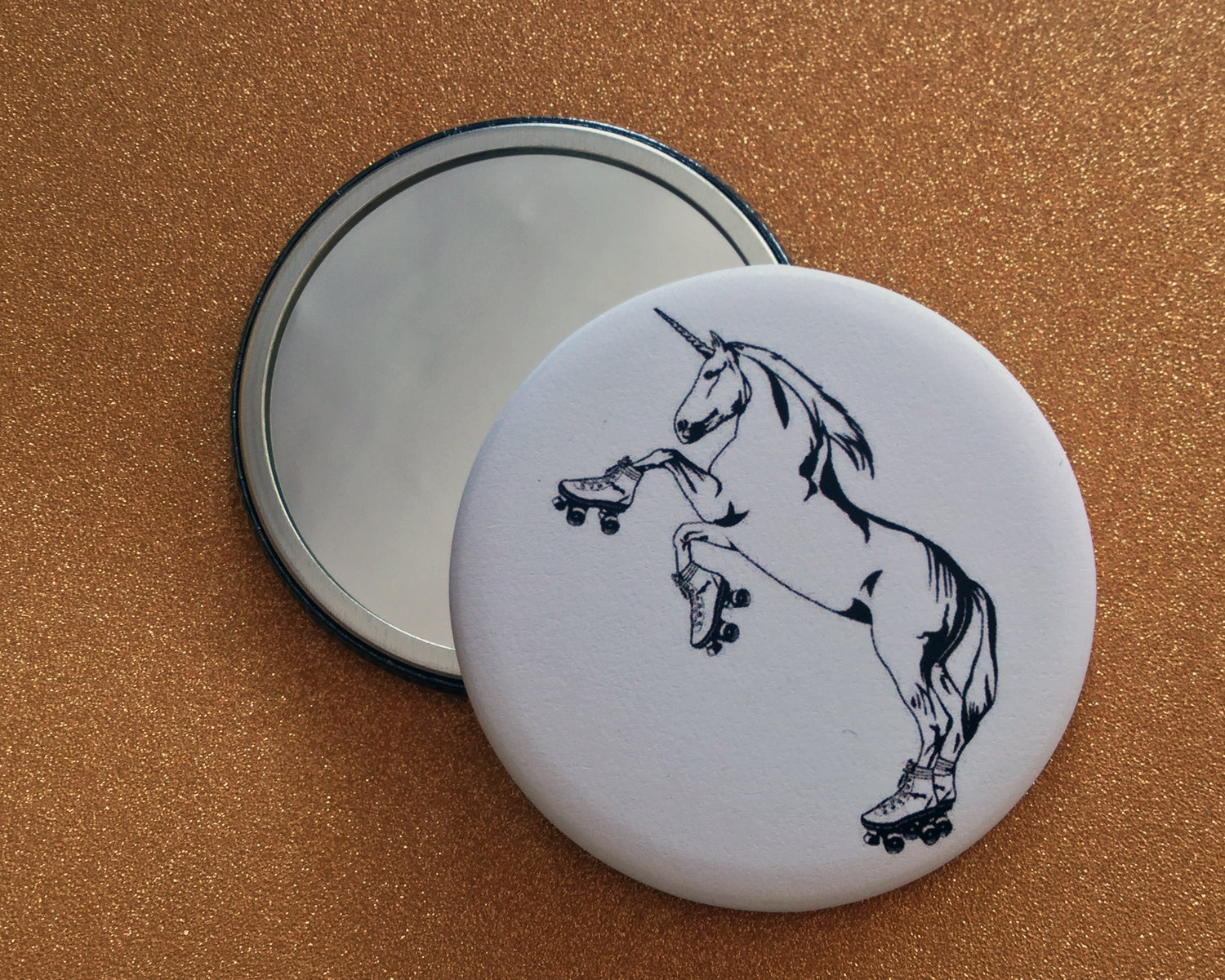 Small Mirror - Roller Skating Unicorn - B&W