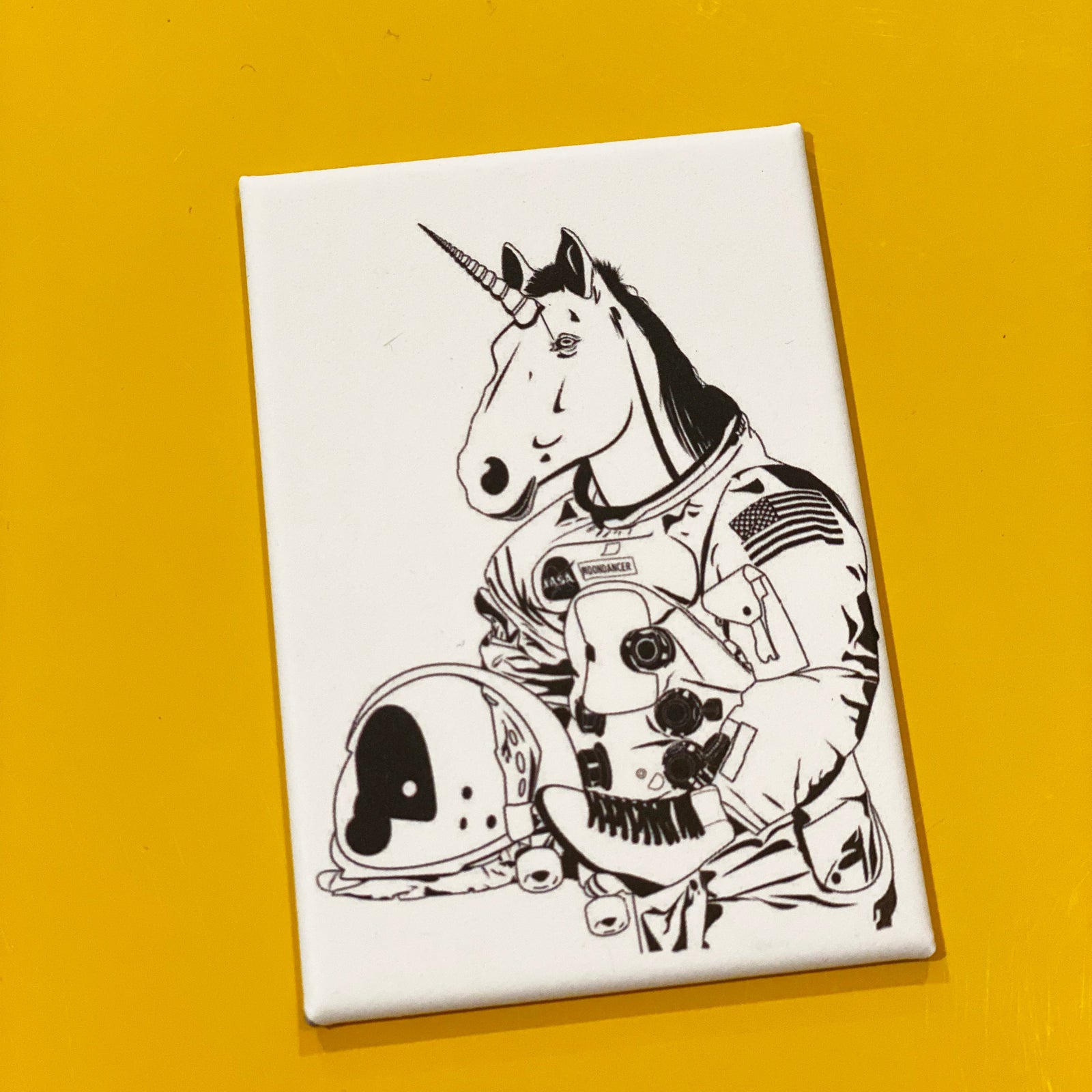 Magnet: 3x2 Inch - Astronaut Unicorn - B&W