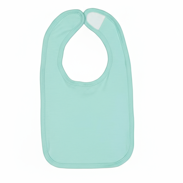 Light blue baby bib on a white background