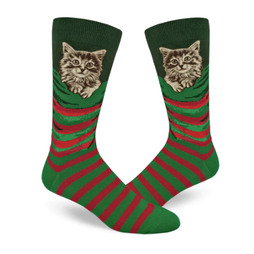 SALE Sock - Large Crew: Christmas Kitten - Brown Tabby (Mod Socks)