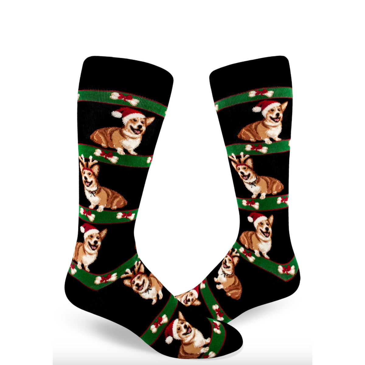 SALE Sock - Large Crew: Corgi Christmas - Black (Mod Socks)