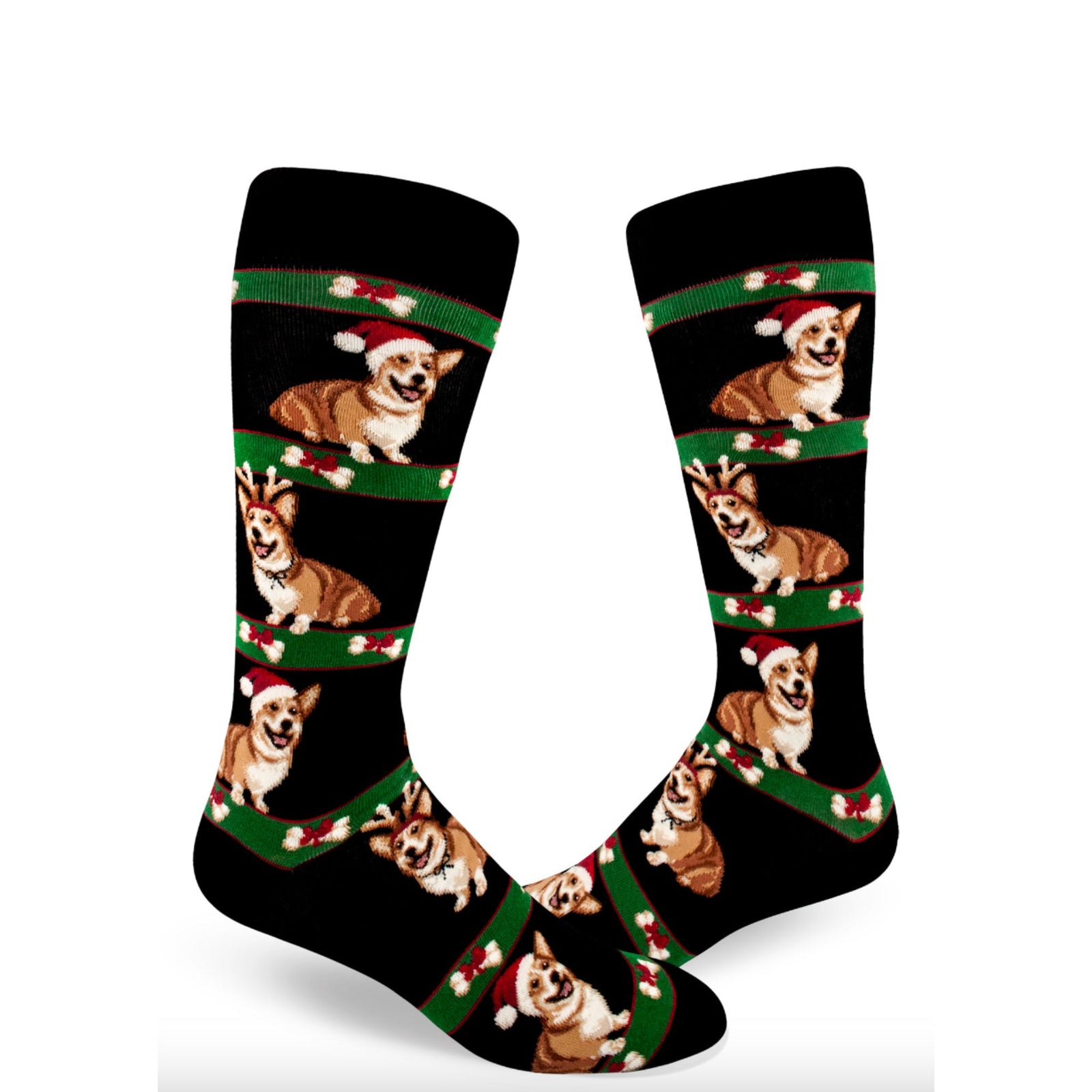 SALE Sock - Large Crew: Corgi Christmas - Black (Mod Socks)