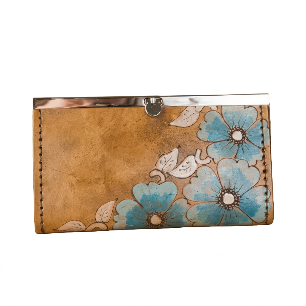 Floral-patterned wallet on a white background.