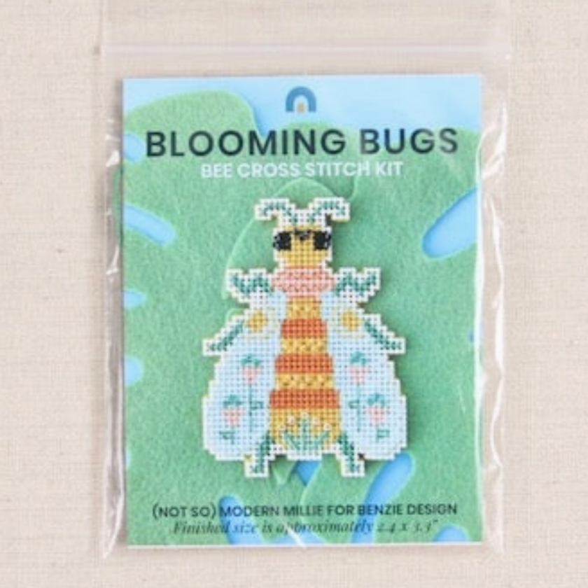 The Bee version of the Blooming Bugs kit by Benzie Design laid flat on a table in the packaging.
