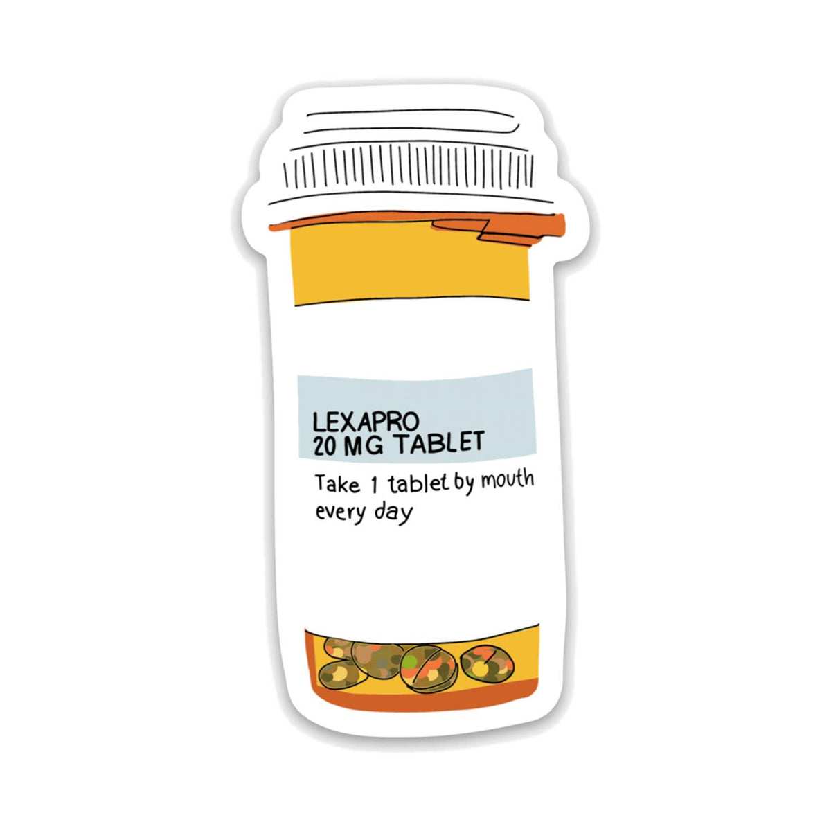 A sticker of a bottle of Lexapro