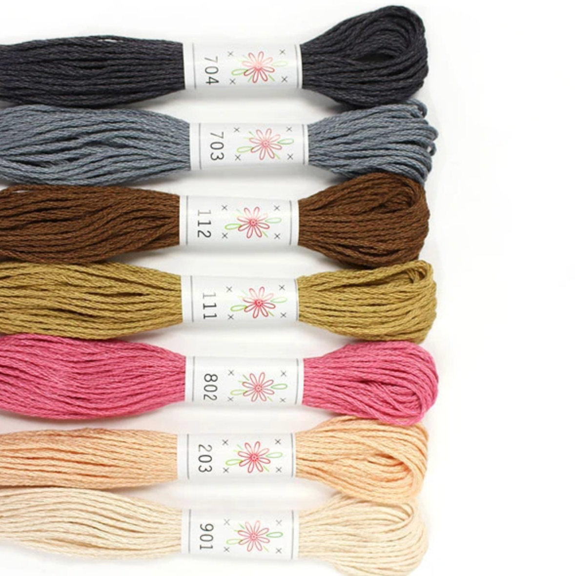 Set of colorful embroidery threads on a white background