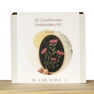 3D Coneflowers Embroidery Kit packaging with floral design on a white background. 