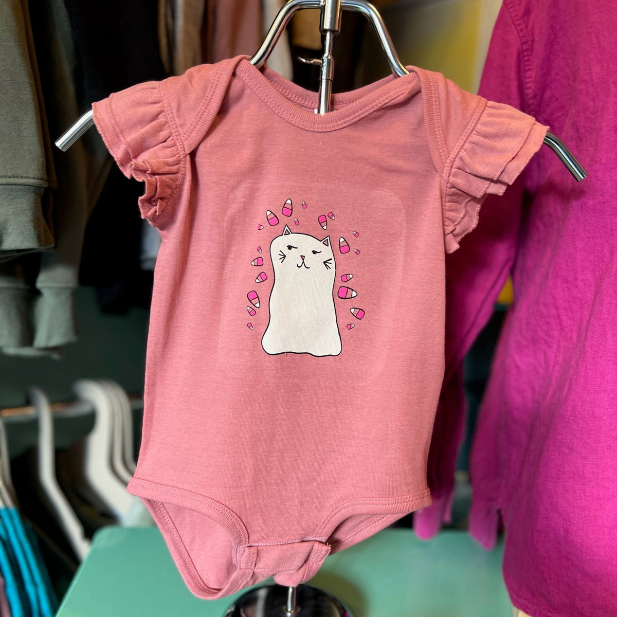Onesie - Ghost Kitty - Mauve with Flutter Sleeves