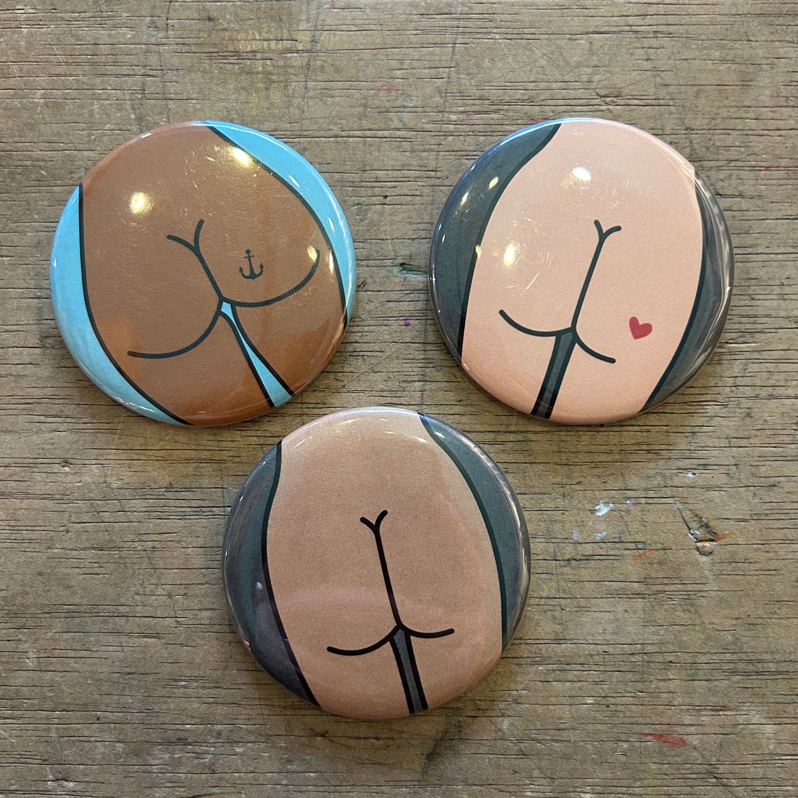 1" Button - 3 Pack - Butts - Various Styles