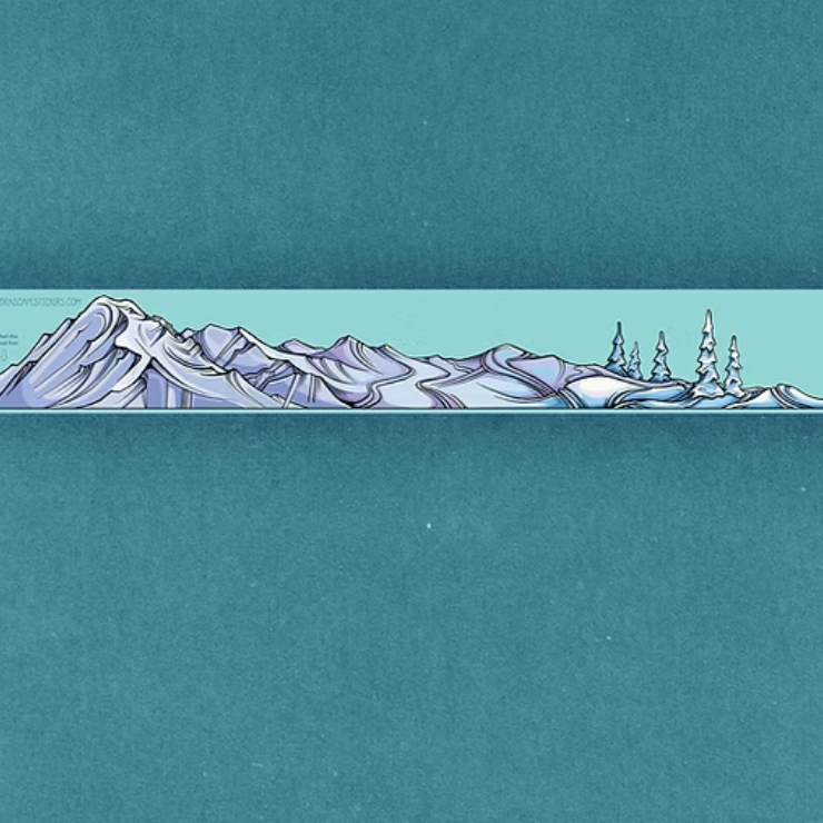 Mount Rainier landscape infinity sticker on a teal background. 