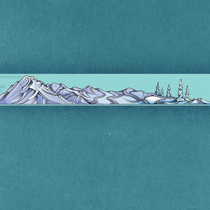 Mount Rainier landscape infinity sticker on a teal background. 