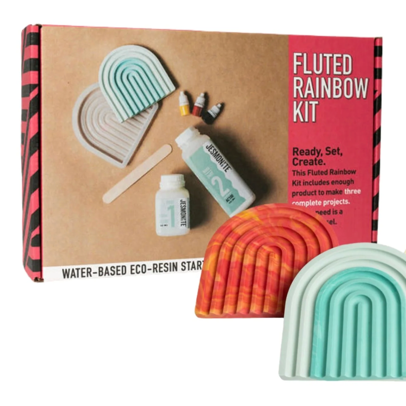 Fluted Rainbow Kit packaging with rainbow-shaped objects on a white background